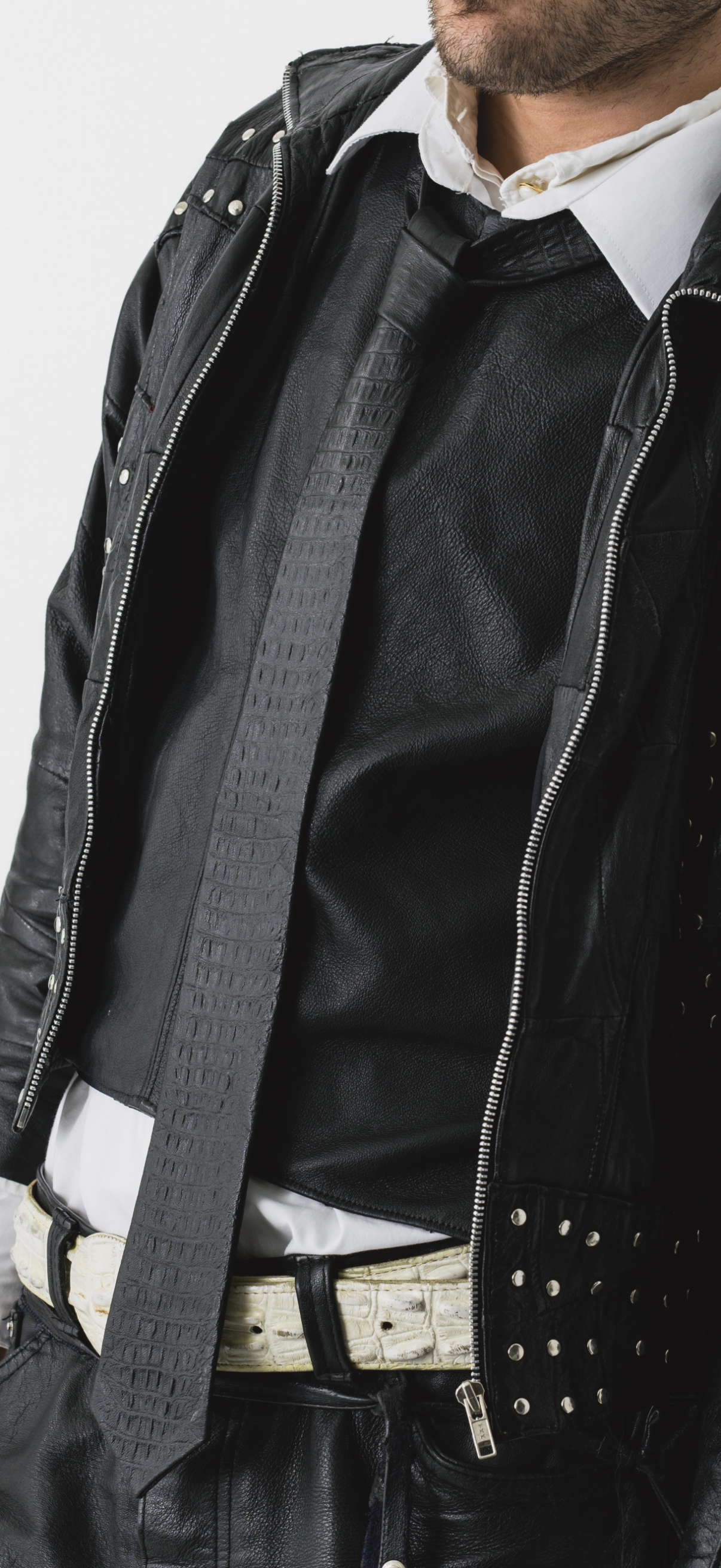 Black Crocodile Embossed Leather Tie