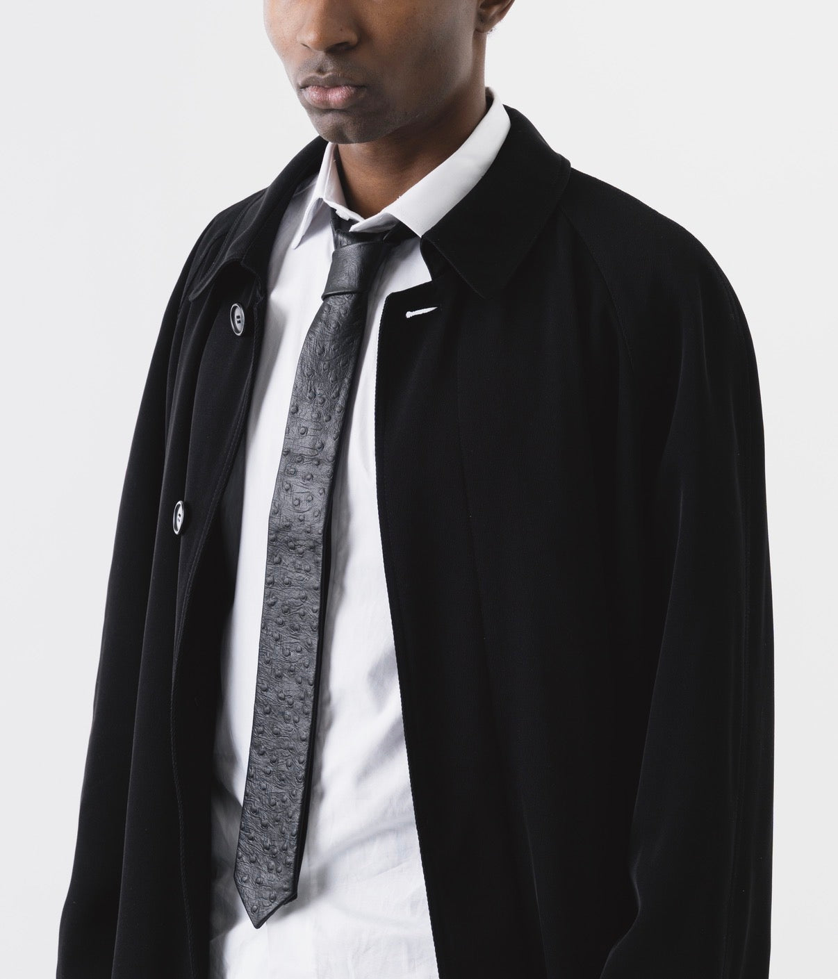 Black Ostrich Embossed Leather Tie