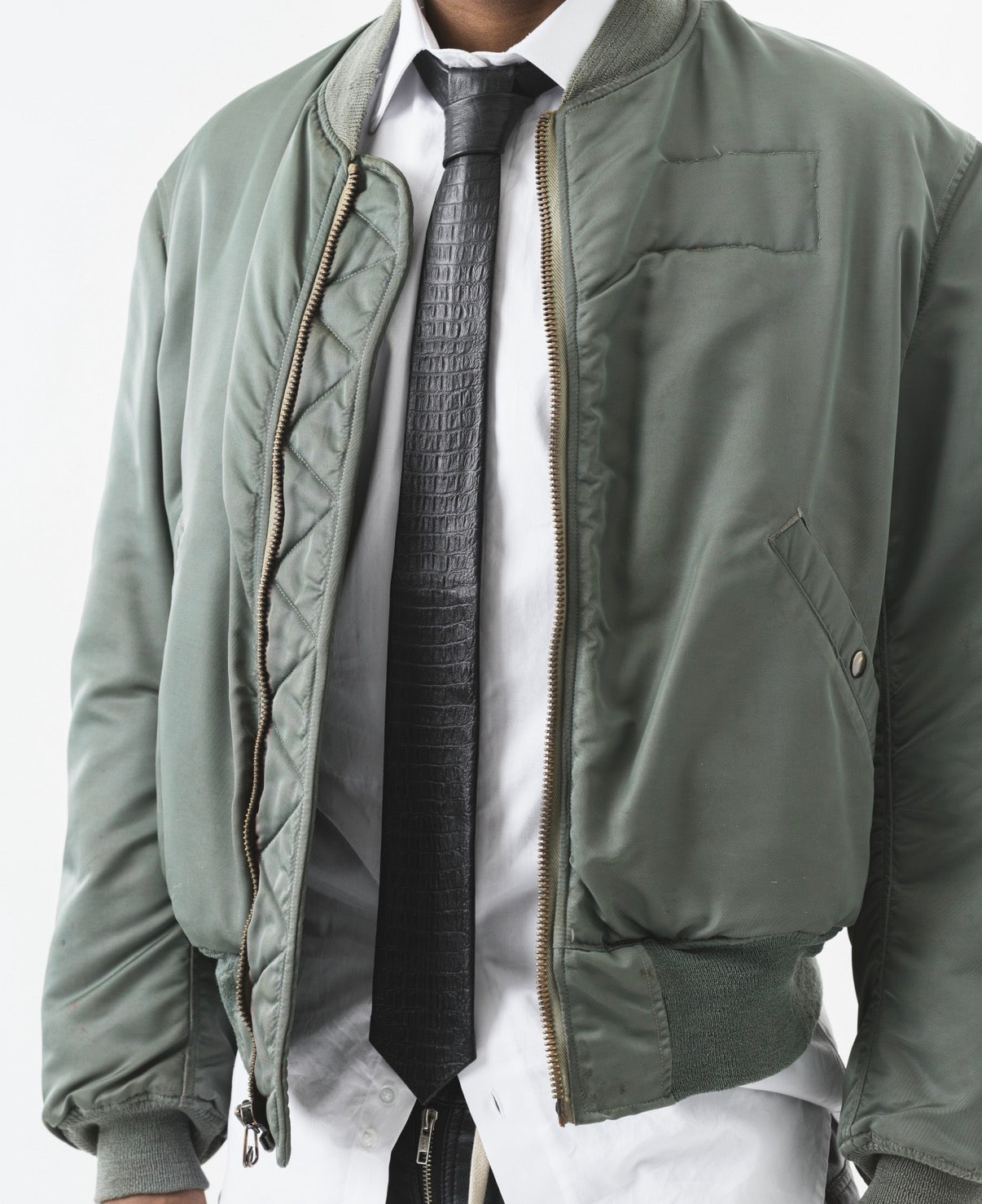 Black Crocodile Embossed Leather Tie