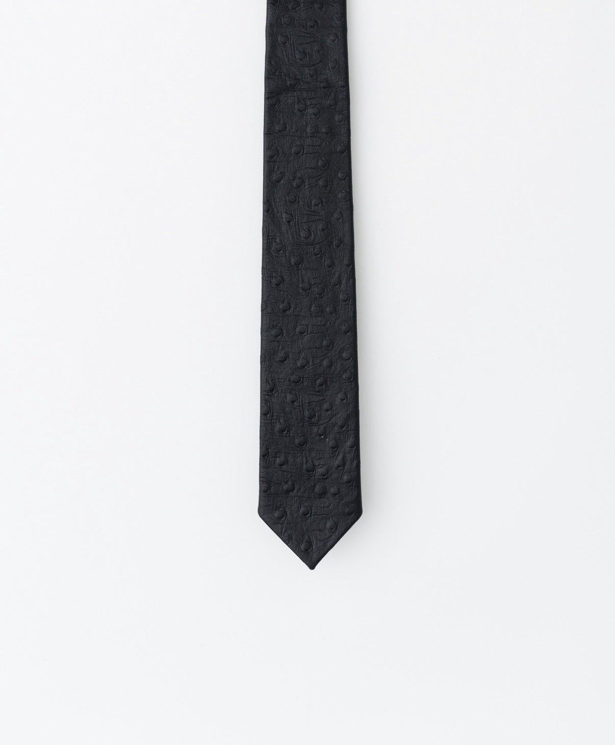 Black Ostrich Embossed Leather Tie