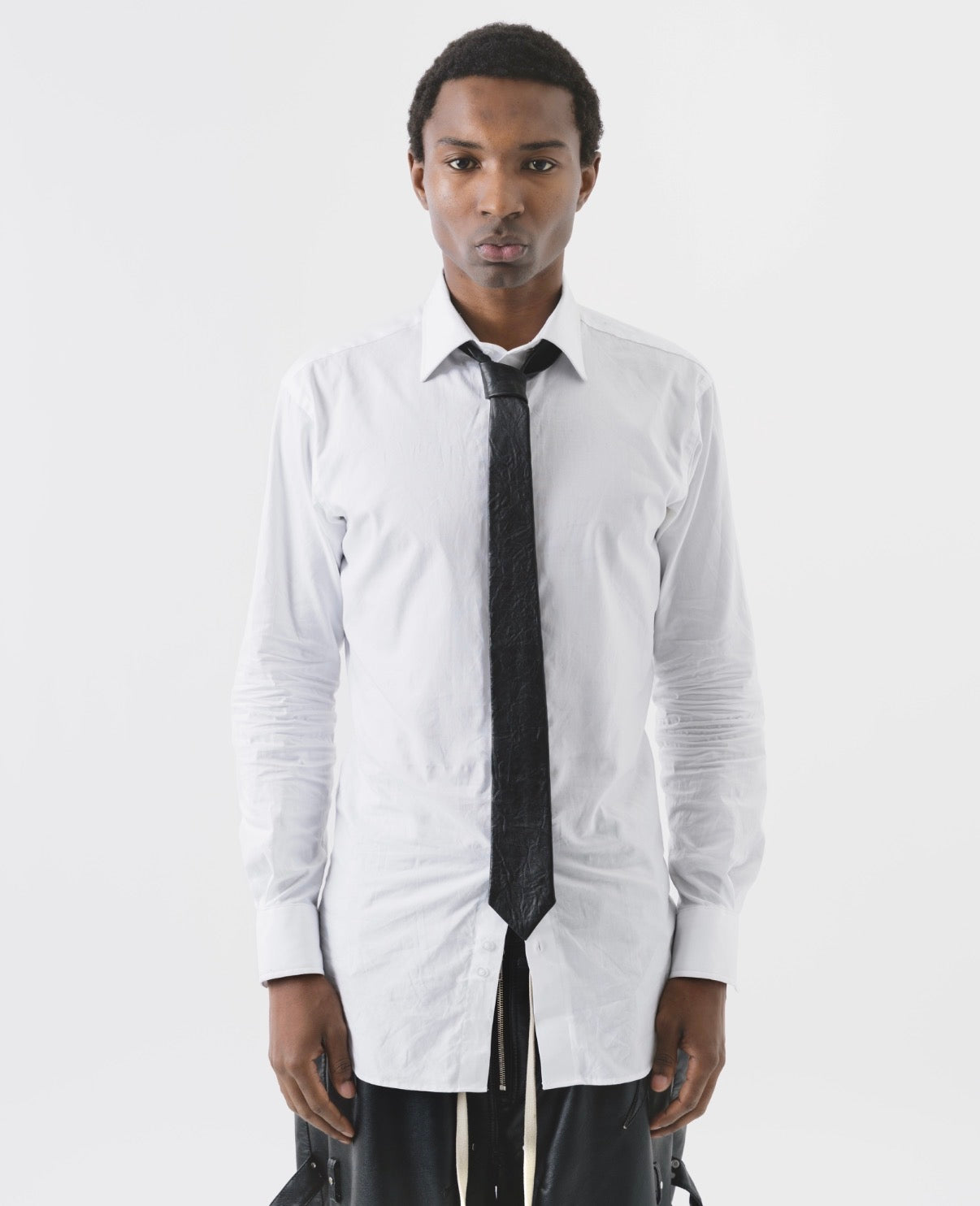 Black Wrinkle Effect Leather Tie