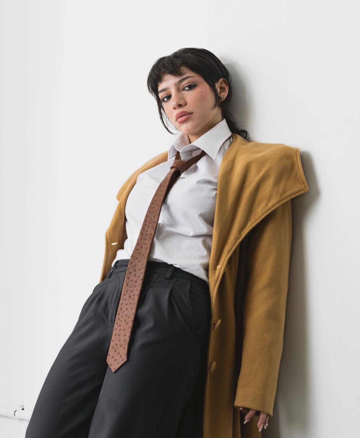 Brown Ostrich Embossed Leather Tie