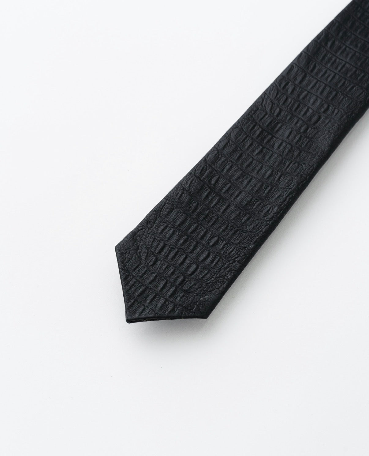 Black Crocodile Embossed Leather Tie
