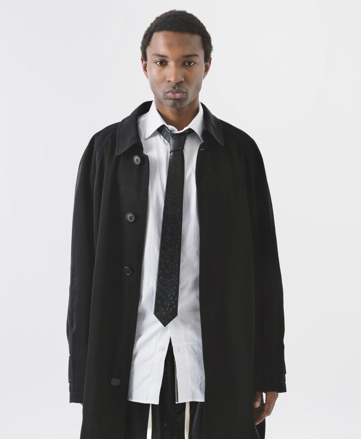 Black Ostrich Embossed Leather Tie