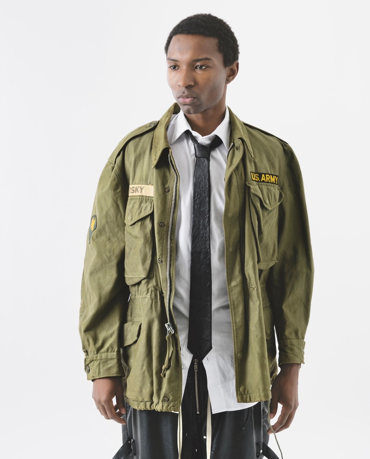 Black Wrinkle Effect Leather Tie