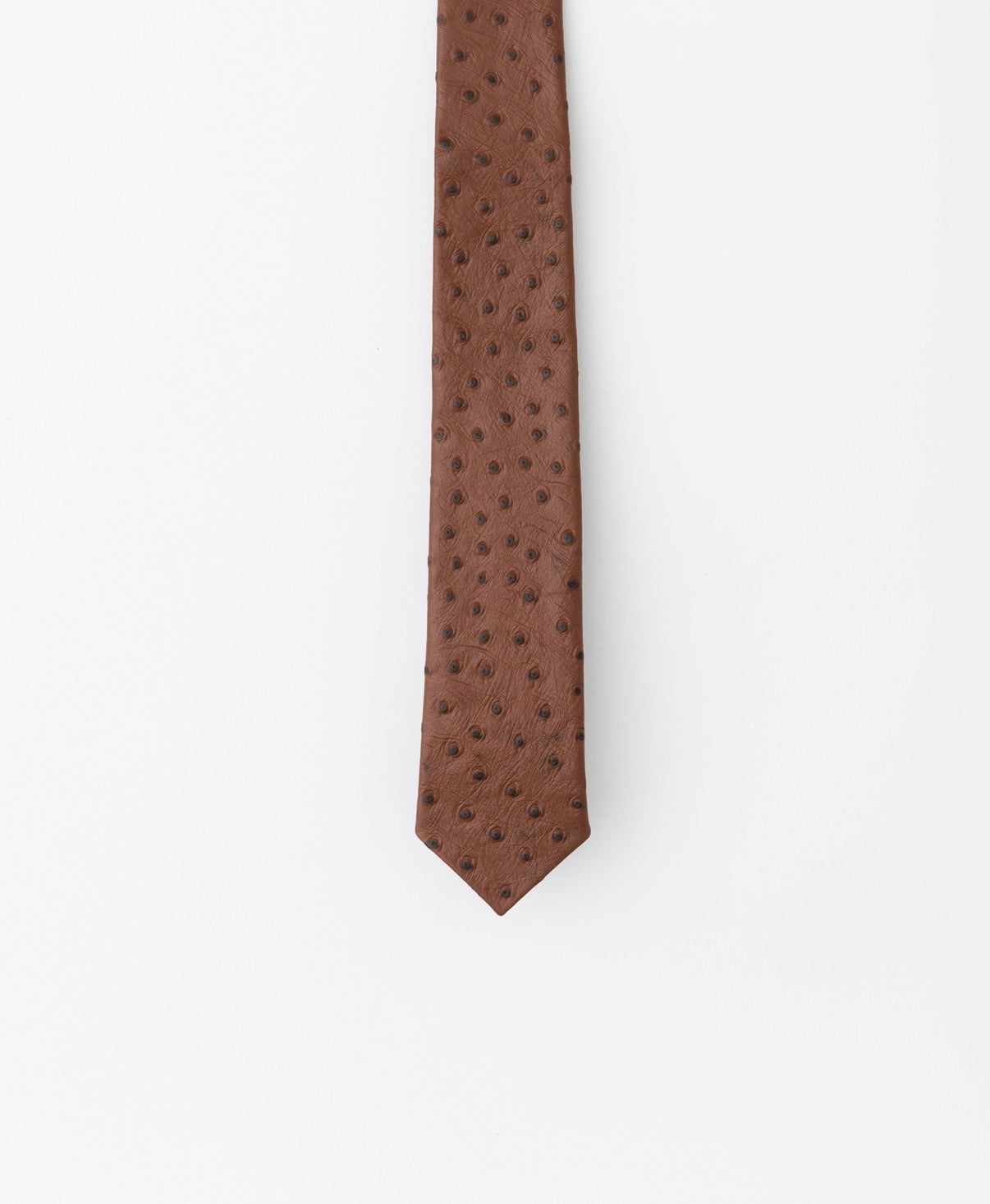 Brown Ostrich Embossed Leather Tie