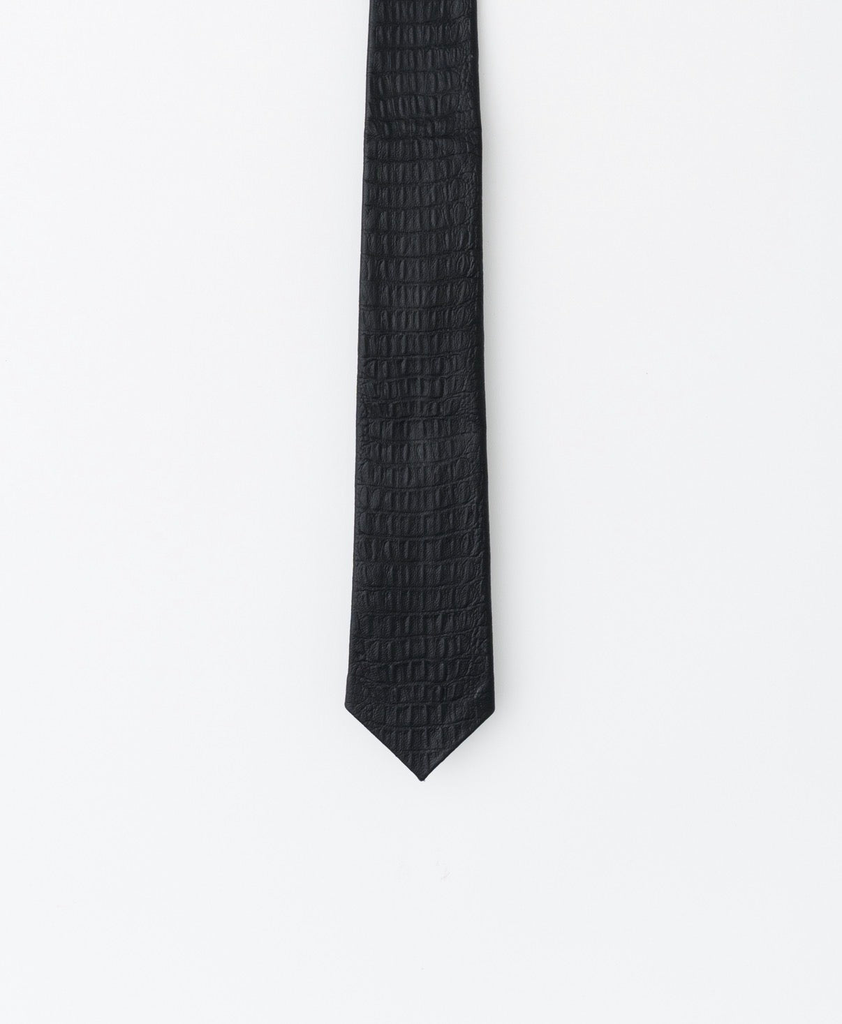 Black Crocodile Embossed Leather Tie