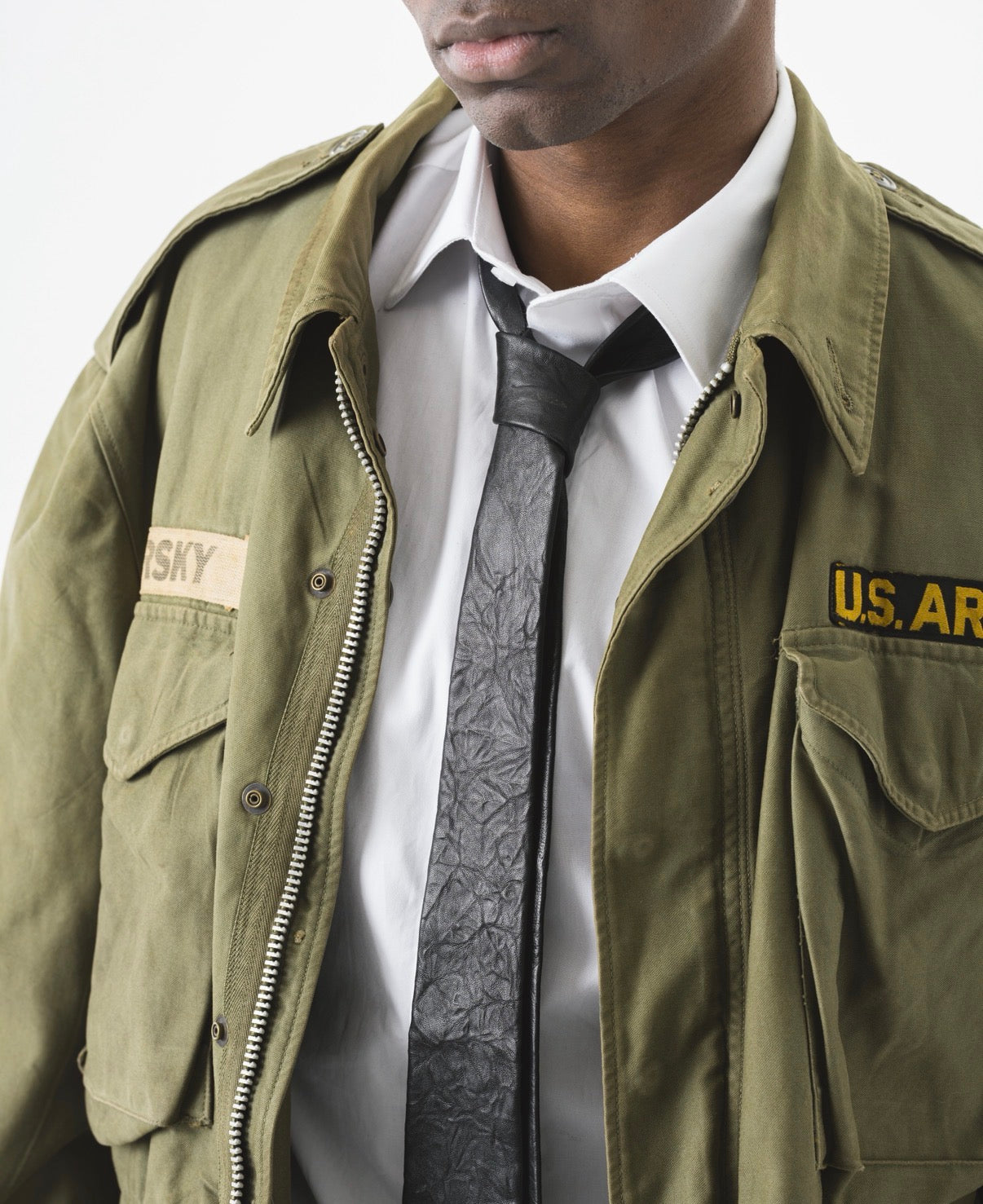 Black Wrinkle Effect Leather Tie