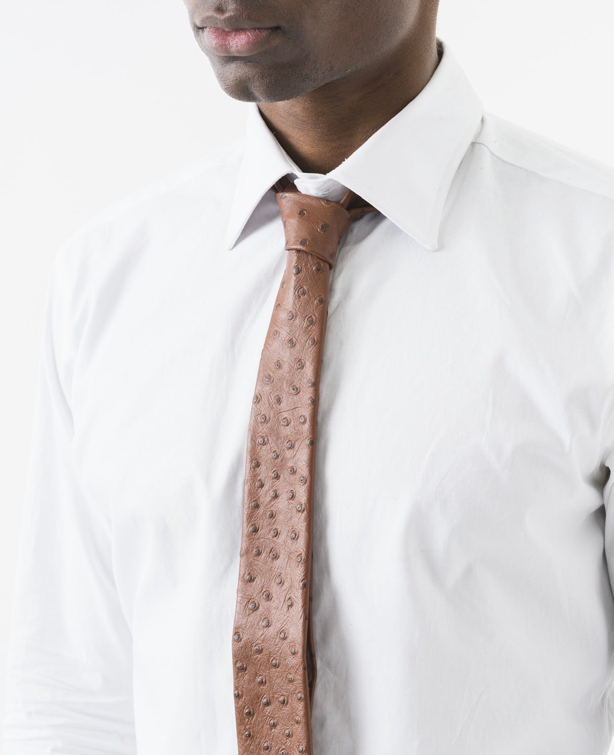 Brown Ostrich Embossed Leather Tie