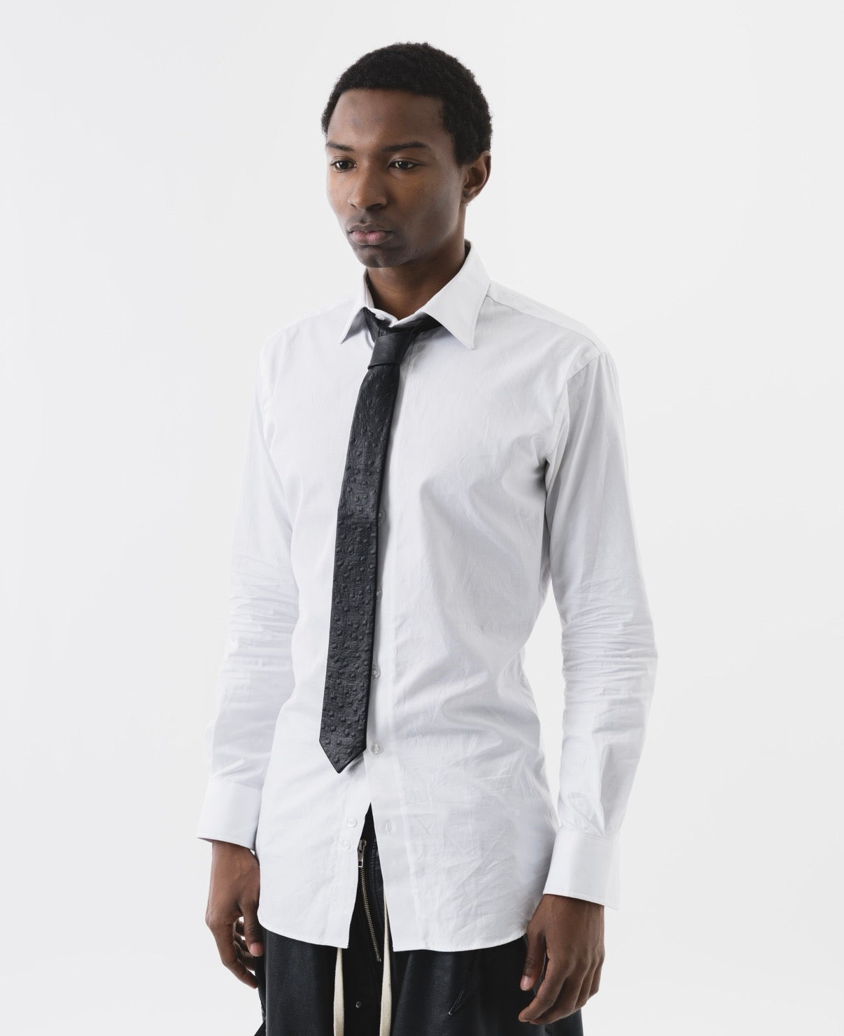 Black Ostrich Embossed Leather Tie